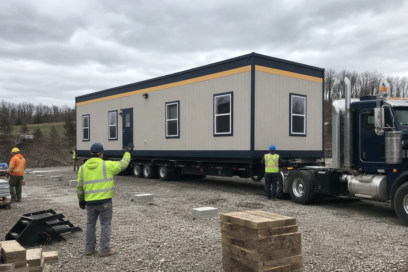 Mobile office trailers prepared for delivery